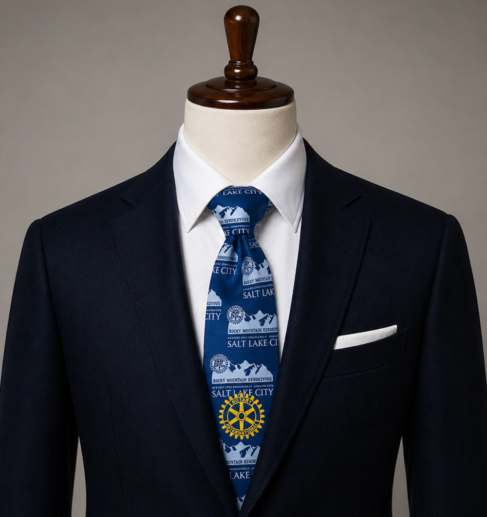 Rotary International Rocky Mountain Rendezvous Blue Silk Tie SLC Convention 57"